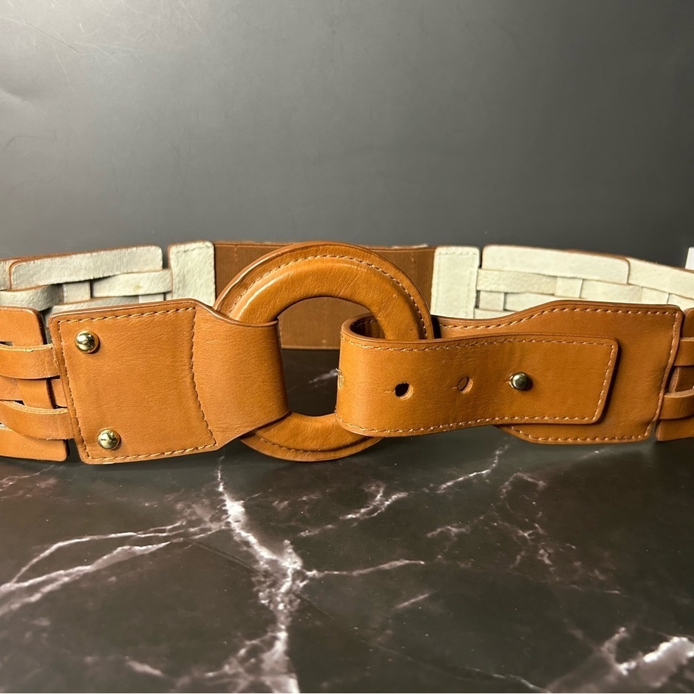 Brown Leather Belt with Circular Buckle